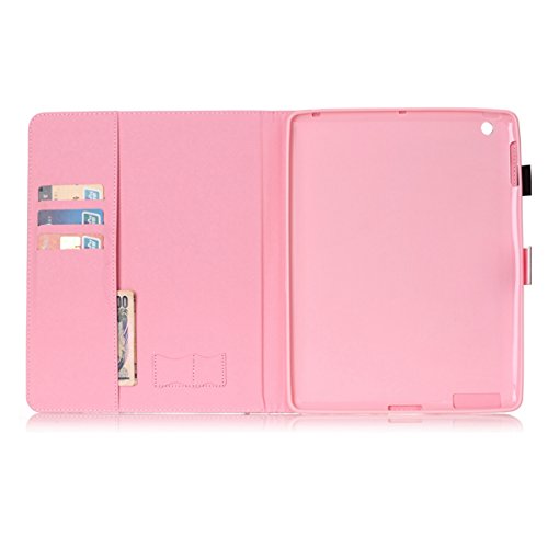 Felfy Tasche für iPad 2,iPad 4 Case,iPad 3 Handyhülle Luxe Flip PU Leder Tasche Slim Full Body Cute Cool Mode Cartoon Muster PU Case Magnetischen Flip Cover Etui Bumper Schutz Hülle Tasche für Apple iPad 2/3/4 (Rote Blume Tasche) + 1x Rosa Stylus + 1x Rosa Blume Dust Plug - 3