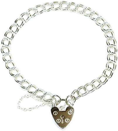 ANTOMUS® SOLID 925 STERLING SILVER DOUBLE LINK CHARM BRACELET WITH PADLOCK CLASP 8.0 INCH FREE GIFT BOX