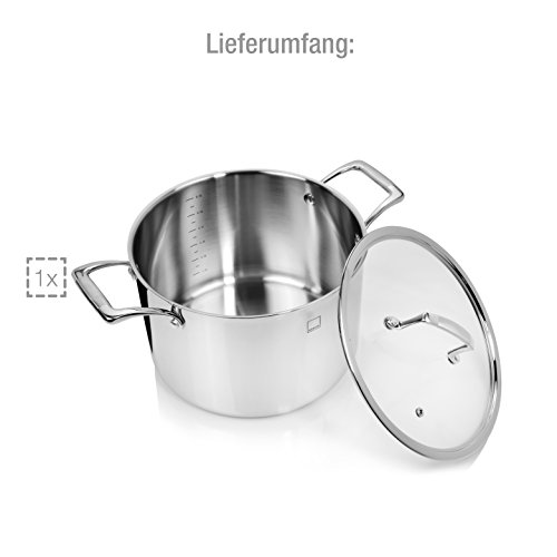 Sänger Premium Tri-Ply Kochtopf 24 cm mit Glasdeckel Induktion | Mit Messskala 1,0 bis 6,0 Liter - 5