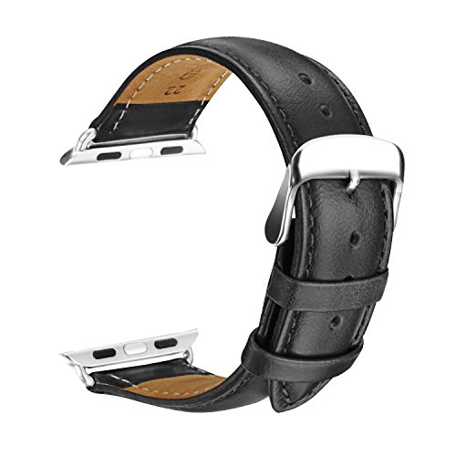 SOWTECH Apple Watch Armband 42mm iWatch [100% echtes Leder] Ersatz Uhrenarmband Handgelenk Band mit Metallschliee fr Apple Watch & Sport & Edition (42mm-Schwarz)