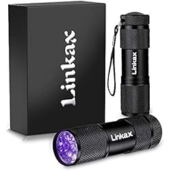 Linkax Linterna Ultravioleta Led Linterna UV flashlight 9 LED Ultravioleta Detectar manchas de orina de mascotas Luz negra 395nm luz ultravioleta [2 Paquete]