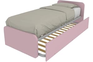 MOBILFINO CAMERETTE Letto Singolo con Letto Estraibile, trasformabile in Matrimoniale. Testate Personalizzabili, reti in Acciaio e doghe in faggio - Testata a Destra, Cipria