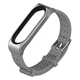 TPU Silikon Armband für Xiao Mi-Band 3 | Dauerhaftes Ersatz Mesh Atmungsaktiv Fitness Sport Band mit Metallgehäuse Tischrahmen Edelstahl Silberne Schnalle | für Damen Herren | 18MM (Silber)