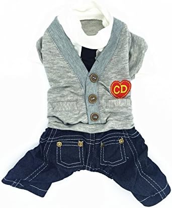 Gollyking Dog Jumpsuit Overalls Costume Soft Spring Autumn Winter Clothes Outfits Sweater For Small Boy Girl Puppy Cats Pets (CD embroidery, S for back length 8",weight 1-2.5 lbs)