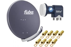 Satellitenschüssel Komplettset 4 Teilnehmer - Stromspar-Set | Fuba DAA 850 A Satellitenschüssel 85cm Alu anthrazit + DUR-line Blue Eco Quad LNB 4 Teilnehmer (stromsparend, DVB-S2, HDTV, UHD 4K/8K, 3D)