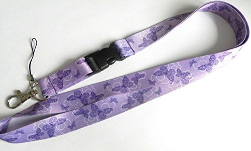 Lilac Mobile Phone Neck Strap/ Lanyard With Butterfly And Flower Motif And Detachable Clip Pack of 1