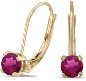 14k Yellow Gold Round Rhodolite Garnet Lever-back Earrings
