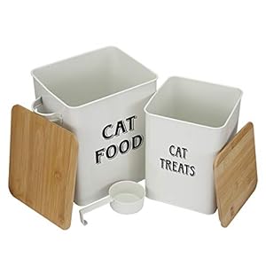 Morezi – Juego de recipientes para Alimentos y Dulces para Mascotas con Cuchara para Gatos o Perros, Acero al Carbono con Recubrimiento en Polvo Color Crema, Tapas Ajustadas, latas de Almacenamiento