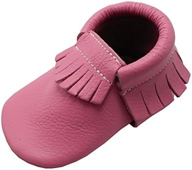 YIHAKIDS Baby Tassel Shoes Soft Leather Sole Infant Kids Crib Toddler First Walkers Moccasins (Pink,6-12 Months)