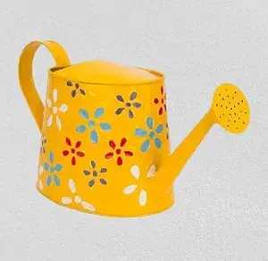 Royal baskets 2 litres Hand Painted Metal Planters Oval Watering Can | Rust Free | Lightweight Ideal for Gifting | Gardening Tool | (Pack of 1 (Yellow)