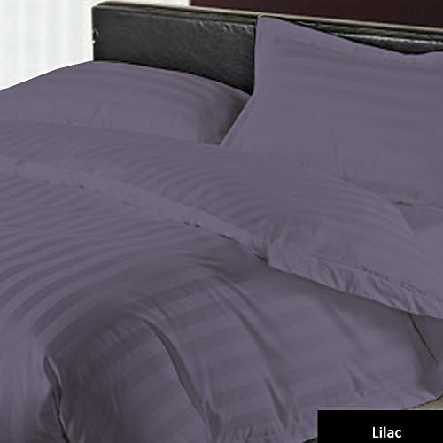 Quilt Cover Set 100% Egyptian Cotton 450 Thread Count 7 PC Sheet Set (4 PC Bed Sheet Set + 3 PC Duvet Cover Set ) 11 inches (27cm) Deep pocket Stripe Pattern All Sizes & Colors (UK King , Lilac )