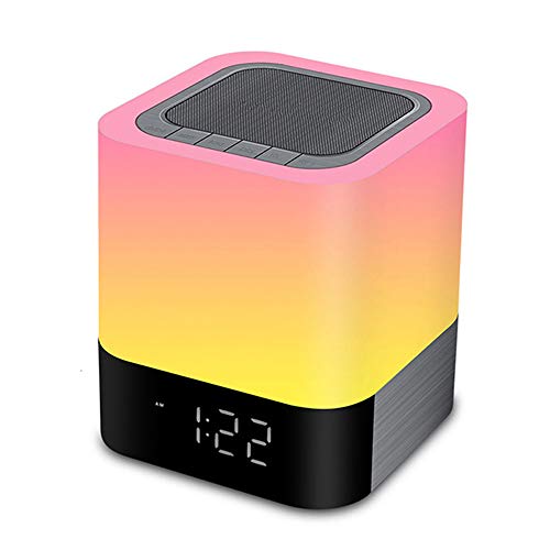 SHENGCHU Despertador LED con Luz Nocturna Altavoces Bluetooth, Todo En Inteligente Sensor Táctil Lámpara De Cabecera/Reproductor De Música MP3 Despertador (Carga USB)
