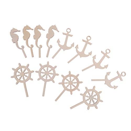 Gazechimp 12-teilige Holz Cupcake-Dekoration für Kindergeburtstag oder Geburt Kinder Geburtstag Muffin Deko – Anker, 9cm - 4
