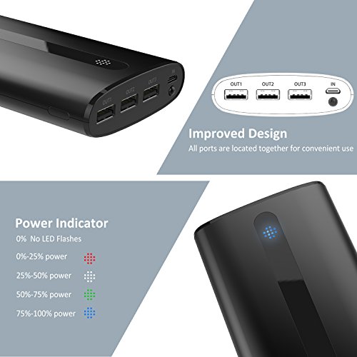 Power Bank 24000mAh Batterie Externe Ultra-Portable Chargeur de t  l  phone externe avec 2 1A Port d entr  e  lumi  res LED et 3 ports de charge pour 