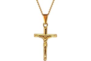 DVRK® Crocifisso Collana Uomo Oro 18k o Argento su Base di Acciaio Inossidabile 316L - Collana Uomo Croce 55 cm Resistente all'Acqua - Rosario, Crucifix, Cross, Regalo