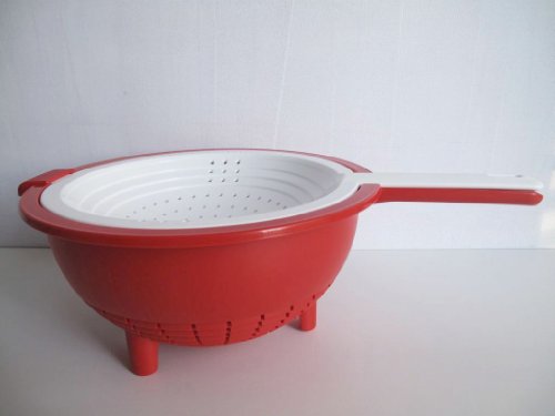 TUPPERWARE Küchenhelfer Sieb Saladin rot-weiß Sieb mit Abtropfsieb Multi-Sieb 9880 - 5