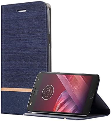 Moto Z2 Play Case, Wellci Ultra Slim Recessed Card Slots Design Folio Flip Cover Case For Motorola Moto Z2 Play (Blue)