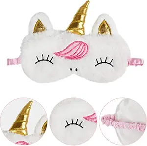 INDIKONB UNICORN SLEEPING MASK, Colorful Cold and Warm mask for Kids Eyes Healing - Relaxing for Kids & Adults || Sleeping Mask Eye Mask for Girls Boys Women || Shinywear Cute Animal Fuzzy Sleep Mask Gift for girl , Funny Plush Eye Mask for Sleeping || SHINY FEATHER UNICORN EYE MASK WITH GEL