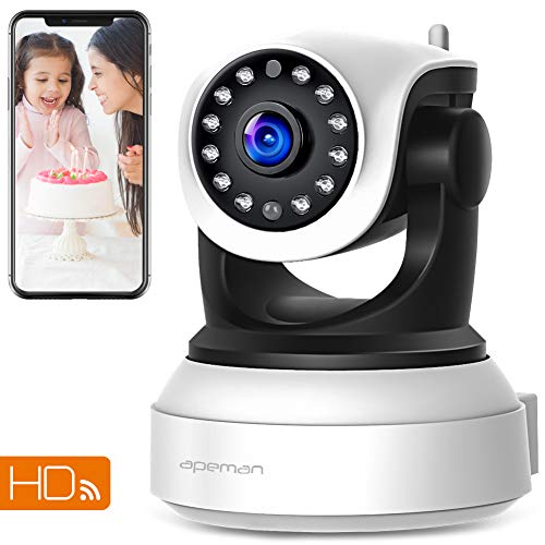Preisvergleich Produktbild Apeman 720P WiFi-Überwachungskamera, drehbar, Nachtsicht Infrarot, Zwei-Wege-Audio, Fernbedienung, kompatibel mit iOS / Android / PC