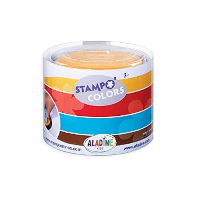 Aladine - Stampo Colors Arlequin - Encreurs Taille XL de Couleur - Encre Lavable - Activités Manuelles et Loisirs Créatifs pour Enfants - Boîte de 4 Encreurs Grand Format - Dès 3 ans