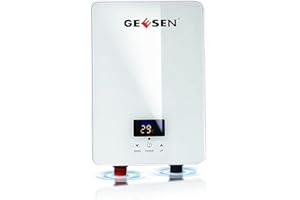 GEESEN 5.5kW Tankless Water Heater,240V 30A Electric Water Heater with Digital Display,Frequency Conversion Instant Hot Water Heater, On Demand Water Heater Under Sink with Control (White)- UK PLUG-30A