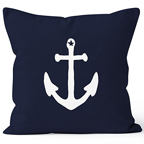 Kissenbezug Kissen-Hülle Deko-Kissen 40x40 Anker Anchor Stern Vintage Baumwolle MoonWorks® navy 40cm x 40cm