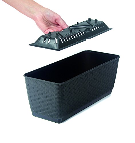 Pflanzkasten im Rattan Design mit integriertem Wasserspeicher und Halterungen aus Metall für Geländer aller Art oder zum Aufstellen, Maße B 50 x H 17,2 x T 17,4 cm, Farbe Anthrazit - 5