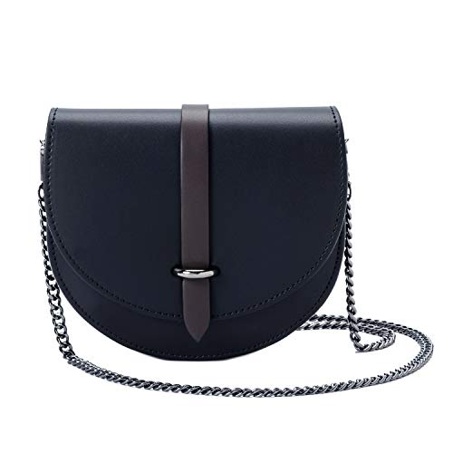 Ira del Valle, Modelo Monaco, Bolso Bandolera de Mujer, Pochette Elegante Moda con Correa para Hombro, Pequeño Bolso de Mano, Clutch de Piel Auténtica, Made in Italy (Negro y Marrón)