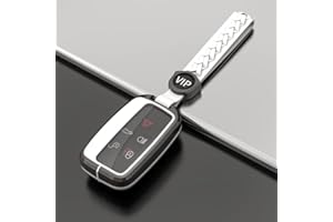 RYE Zinc Aolly Cover for Range Rover Remote Control Key Fob,5 Buttons Smart Key Shell Case Compatible with Land Rover Discovery/Sport/Evoque/Aurora/Jaguar F, with Keychian-White