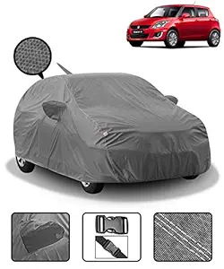 Fabtec Car Body Cover for Maruti Swift (2012-2017) with Mirror & Antenna Pockets (Heavy Duty, Full Sized, Triple Stitched, Grey)