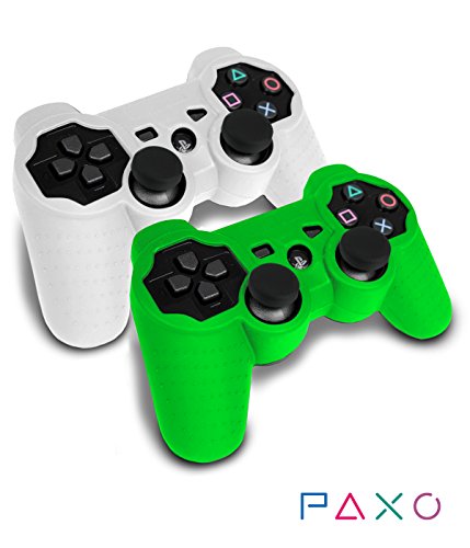 Preisvergleich Produktbild 2 x PAXO PS3 Silikon-Schutz-Hülle / Sleeve Bundle weiß-grün