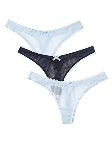 Iris & Lilly String en Maille Transparente Femme, Lot de 3, Multicolore (Blue/navy), (Taille fabricant: Medium)