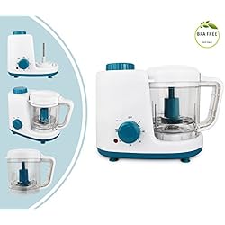 Leogreen - Cuiseur à Vapeur et Mixeur pour Bébé, Appareil pour le Repas Du Bébé, Blanc/Bleu, Fonctions: 2 en 1 Cuiseur vapeur et mélangeur, Tension électrique: 220-240V