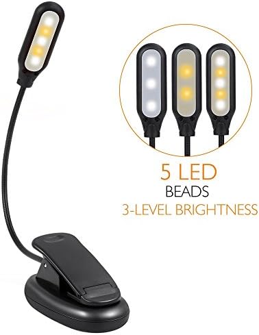 Dohomai Book Light, 5 LED 3 Brightness Modes Clip On Reading Light, USB Rechargeable, 360° Flexible Neck, Eye Protection, Portable Reading Stand Lamp for Night Reading in Bed