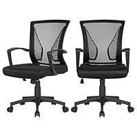 Yaheetech Set of 2 Ergonomic Mid Back Desk Chair Adjustable Swivel Office Chair Study Computer Task Chair with Comfort Breathable Lumbar Support Updated Large Seat