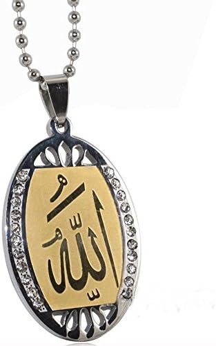 Lovely Muslim "Allah" Ellipse Pendant  Gold and Silver Tone with Crystals with Ball Chain P07