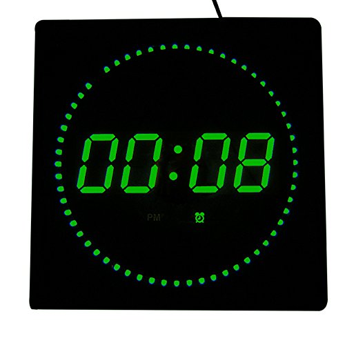 LED digitale Wanduhr mit Datum- & Temperaturanzeige, Maße: 32 cm x 32 cm x 3 cm (in verschiedenen Farben erhältlich) Goldfull® (Grün)