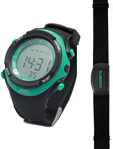 Udoarts Heart Rate Monitor with Chest Strap 2, Pack of 5 Batteries and Screwdriver, Black / Green Nature