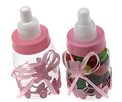 24x Babyflaschen Bär Gastgeschenk Taufe Babyparty Tischdeko Candy Box PINK - 5