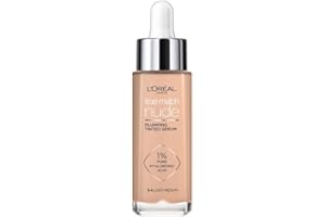 L'OREAL PARIS L'Oréal Paris Nude Tinted Serum for Face, Plumping and Hydrating Face Makeup, 1 Percent Pure Hyaluronic Acid, Nude Foundation to Cover, Replumps and Hydrates Skin in One Hour, Shade 3-4 Light Medium