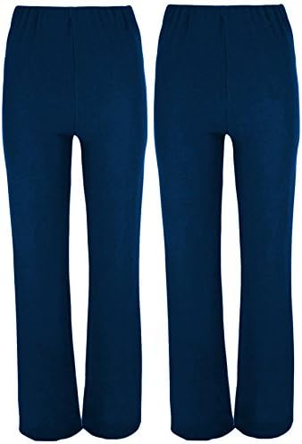 LADIES STRETCH TROUSERS PACK OF 2 BOOTLEG STRETCHED RIBBED TROUSERS BLACK SIZE 8 - 26 SALE (16 (Short 27"Leg), Navy)