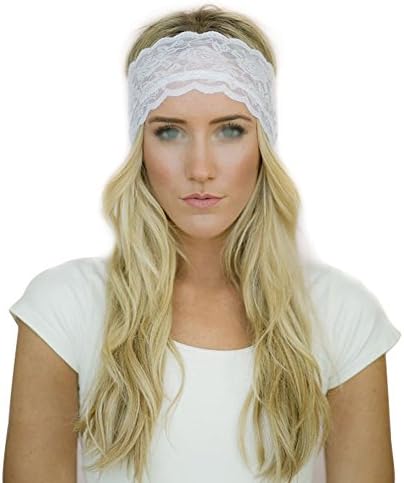 Fashion Lace Sport Headband Elastic Hairband Hair Band Yoga Headwarp Turban for Women Girls White