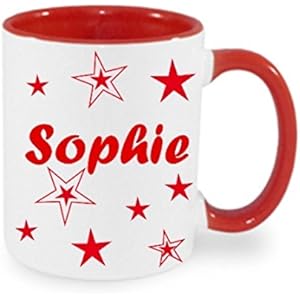 Kaffee Tasse Kaffeebecher mit Namen personalisiert mit Wunschnamen Sterne Namentasse Rot, Schwarz, Blau oder Hellgrün