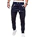 Price comparison product image Man9Han1Qxi All-match Cotton Blend Men Drawstring Joggers Pants Solid Color Zipper Pockets Pleated Sweatpants Trousers For Daily Life, Travel, Shopping, Sports Navy Blue L