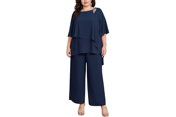 Hanna Nikole Dam plus size elegant aftondräkt set 2-delat set cocktailparty festligt byxdräkt tvådelad chiffongskjorta och byxdräkt med hög midja