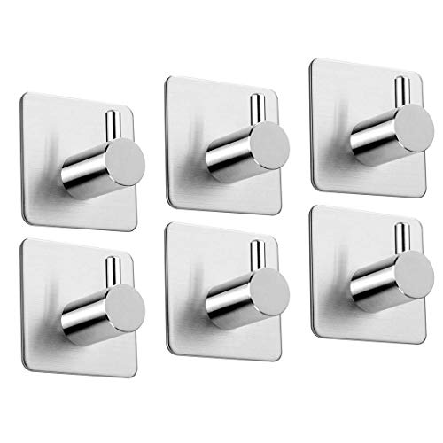 Preisvergleich Produktbild Lomire 6 Stück Selbstklebend Handtuchhaken, Max 8kg Bademantelhaken Haken Wandhaken Edelstahl rostfrei Bad und Küche Handtuchhalter Kleiderhaken Ohne Bohren (6Stück)
