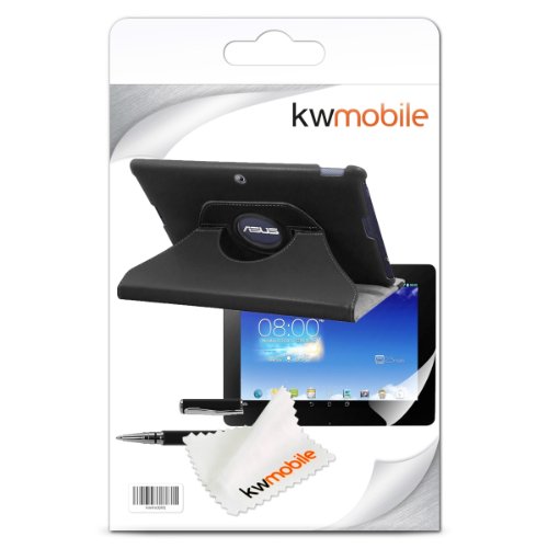 3in1 Set: kwmobile Hülle für Asus Memo Pad FHD 10 ME302C – 360° Standfunktion Case Tablet Schutzhülle Kunstleder – Smart Cover Tabletcase Schwarz + Folie, kristallklar + Stylus, Schwarz - 7