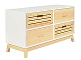 ts-ideen Landhaus Kommode Sideboard zur Aufbewahrung im Kinderzimmer Flur Badezimmer Wohnzimmer Büro aus Pinienholz mit MDF weiß und Natur