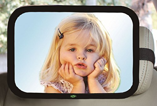 Baby Car Mirror, forma rettangolare grande, 100% infrangibili, già montato, completamente regolabile, facilmente, cinghie di fissaggio anti-judder, Quick Install, qualità premium