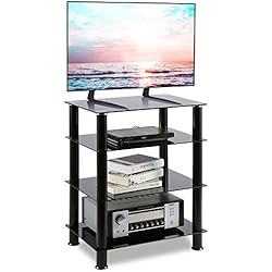 RFIVER Meuble HiFi Tablette Console de Rangement avec 4 Étagères Verre Trempé Support Télé DVD Lecteur HF1001
